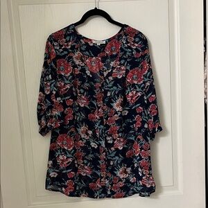Skies Are Blue Floral Blouse - Navy and Pink